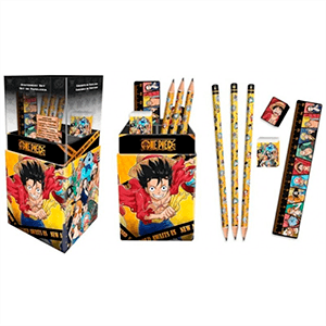 Lapicero One Piece con 3 lapices + regla + goma + borrador