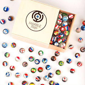Colección Completa Small World Collection 115 canicas + Caja de Madera Serigrafiada