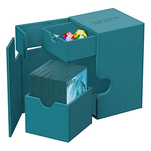 Caja de almacenaje para cartas y dados Flip´n´Tray 100+ Xenoskin de color Azul Petrol (100 uds)