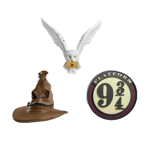 Set de 3 Adornos de Navidad Harry Potter: Sombrero Seleccionador Andén 9 3/4 y Hedwig (REACONDICIONADO)