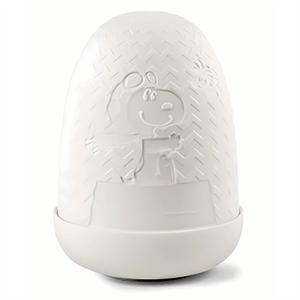 Figura de porcelana Lladró hecha a mano Snoopy Lámpara Cúpula (Blanco-Oro) De 15 Cm