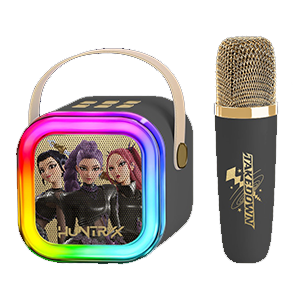 Altavoz Negro Bluetooth LED con Micrófono Karaoke KPOP Demon Hunters