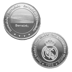 Moneda plateada Real Madrid Edición especial Escudo y Estadio Santiago Bernabeu