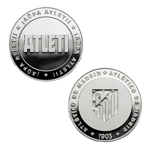 Moneda plateada Edición Atlético de Madrid especial con Escudo e inscripción ATLETI