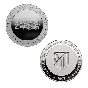 Moneda Niquel Atlético de Madrid Edición especial con Escudo e inscripción "Coraje y Corazón"