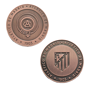 Moneda color Bronce Atlético de Madrid Edición especial con el Escudo Antiguo y Escudo Nuevo grabado