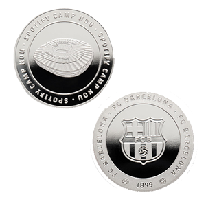 Moneda plateada FC Barcelona Edición especial Escudo y Estadio Spotify Camp Nou
