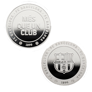 Moneda plateada FC Barcelona Edición especial con Escudo e inscripción Més que un club