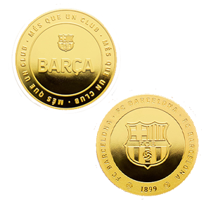 Moneda dorada FC Barcelona Edición especial con Escudo e inscripción Barça
