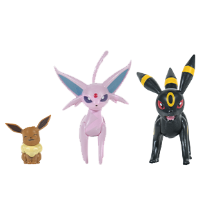 Pack de 3 figuras Pokémon Select de evolución (Eevee 2, Umbreon y Espeon)