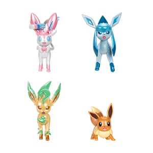 Pack de 3 figuras Pokémon Select de evolución (Eevee 3, Leafeon, Glaceon y Sylveon)