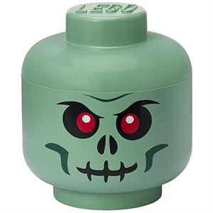 Caja de almacenaje LEGO Head Skeleton verde de 27 cm