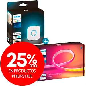 25% Descuento en 2 productos Philips HUE a elegir 25% Descuento en 2 productos Philips HUE a elegir