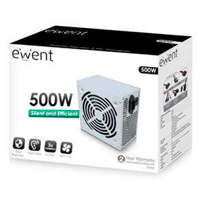 Ewent EW3909 500 W 20+4 pin ATX Gris - Fuente Alimentacion
