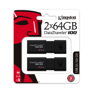 Kingston Technology DataTraveler 100 G3 unidad flash USB 64 GB USB tipo A 3.2 Gen 1 (3.1 Gen 1) Negro