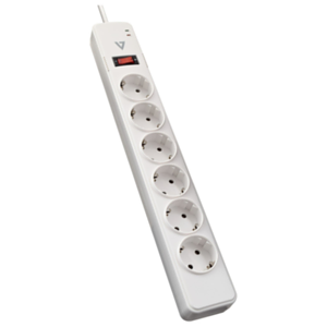 V7 Protector contra sobrevoltajes de 6 tomas Schuko para uso en casa u oficina, cable de 1,8 m, 1050 julios - Blanco