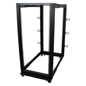 StarTech.com Rack de Marco Abierto con Profundidad Ajustable de 4 Columnas 25U con Ruedas/Niveladores y Anillas de Gestión de Ca