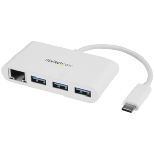 StarTech.com Concentrador USB 3.0 de 3 Puertos con USB-C y Ethernet Gigabit - Hub Ladrón de USB Convencional - Blanco