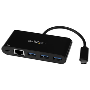 StarTech.com Hub Concentrador USB 3.0 USB-C de 3 Puertos con Ethernet Gigabit y Entrega de Alimentación de 60W con Puerto Pass-T