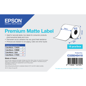 Epson Rollo continuo de Premium Matte Label, 76 mm x 35 m