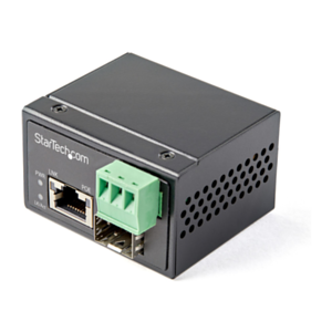 StarTech.com Conversor de Medios Ethernet Industrial PoE+ de Fibra a Ethernet de 30W - Convertidor SFP a RJ45 de Fibra IP30 (IMC