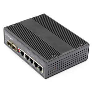 StarTech.com Switch Conmutador Industrial Ethernet Gigabit 6 Puertos - 4x RJ45 PoE - 2 Ranuras SFP PoE+ de 30W 12-48VDC DIN (IES