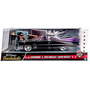 Set figura + coche metal Cadillac Coupe Deville 1959 Catwoman DC Comics
