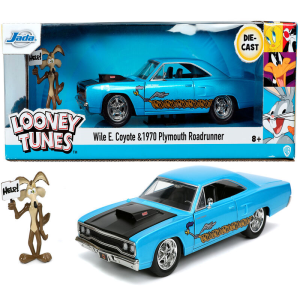 Set figura Coyote + coche Correcaminos Plymouth 1970 Looney Tunes