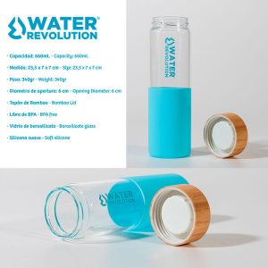 Botella Coral Vidrio Silicona Water Revolution 660ml Botella Coral Vidrio Silicona Water Revolution 660ml