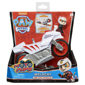 PAW Patrol , motocicleta de fricción Deluxe Moto Pups de Wildcat con función de caballito y figura