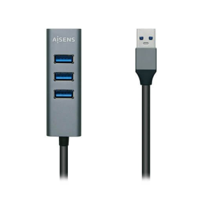 Aisens Hub USB3.0 Aluminio, Tipo A/M - 4x Tipo A/H, Negro, 10 cm - Hub USB