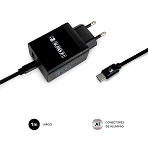 SUBBLIM CARGADOR ULTRA RAPIDO 2xUSB DE PARED PD25W+QC3.0+Cable C to C y lightning Blanco