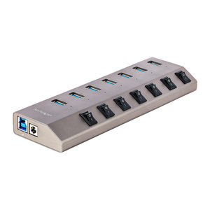 StarTech.com Hub USB-C Autoalimentado de 7 puertos con Interruptores Individuales - Concentrador USB 3.0 a 5 Gbps con Fuente de