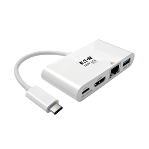 Tripp Lite U444-06N-HGU-C Adaptador Multipuerto USB-C con HDMI, Puerto USB 3.0, GbE, Carga PD de 60W, HDCP, Blanco