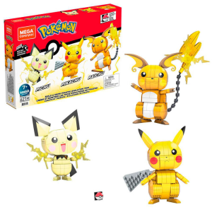 Figura MEGA Construx 3 Pokémon Rayo (Pichu, Pikachu y Raichu)