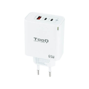 TooQ Cargador de Pared GaN 2USB-C/PD + USB-A/QC 65W, Blanco
