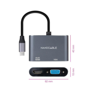 Nanocable Conversor USB-C a HDMI/VGA 15 cm, Gris Nanocable Conversor USB-C a HDMI/VGA 15 cm, Gris