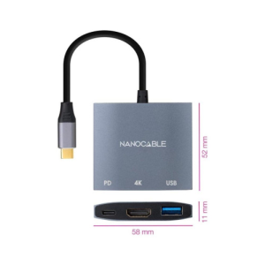 Nanocable Conversor USB-C a HDMI/USB3.0/USB-C PD, 15 cm, Gris Nanocable Conversor USB-C a HDMI/USB3.0/USB-C PD, 15 cm, Gris
