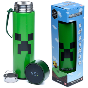 Botella metalica de acero inoxidable con Termometro Minecraft Creeper de 450 ml