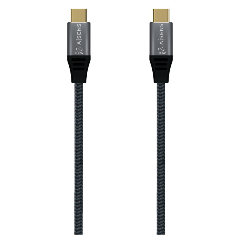 AISENS Cable USB 2.0 Aluminio 5A 100W E-Mark, USB-C/M-USB-C/M, Gris, 1.0M
