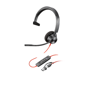 HP Auriculares monoaurales Poly Blackwire 3310 con certificación Microsoft Teams USB-C + Adaptador USB-C/A