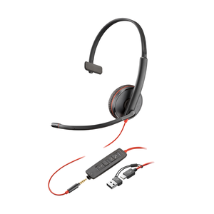 HP Auriculares monoaurales Poly Blackwire 3215 USB-C + Conector de 3,5 mm + Adaptador USB-C/A