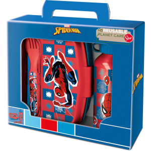 Set Sandwichera cubiertos botella aluminio Spiderman Marvel 400ml