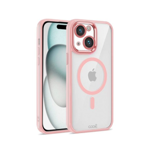 FUNDA COOL IPHONE 15 MAGNETICA ROSA TRANSPARENTE BORDE ROSA