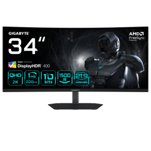 GIGABYTE G34WQC2 Monitor Gaming Curvo 34 WQHD 3440 x 1440 1500R 200Hz 1ms 450 cd m² AMD FreeSync Premium DisplayHDR 400