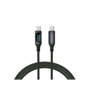 Savio USB-C - USB-C cable with display CL-174 1 m black cable USB USB 3.2 Gen 1 (3.1 Gen 1) USB C Negro