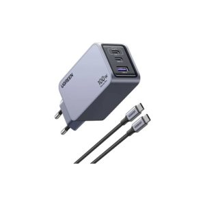 Ugreen Nexode Pro EU 3-Port GaN PD Fast Charger With USB-C Cable Universal Negro Gris Corriente alterna Carga rapida Interior
