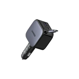 UGREEN 60W 2C1A FAST CAR CHARGER WITH RETRACTABLE USB-C CABLE