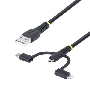 StarTech.com Cable Multicarga Resistente USB de 1m - Lightning/Micro-USB/USB-C - Certificado Apple MFi - Recubrimiento de Aramid