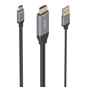 AISENS Cable Conversor Aluminio HDMI V2.0 A USB-C 4K@60HZ, HDMI/M+USB-A/M-USB-C/M, Negro, 1.8m